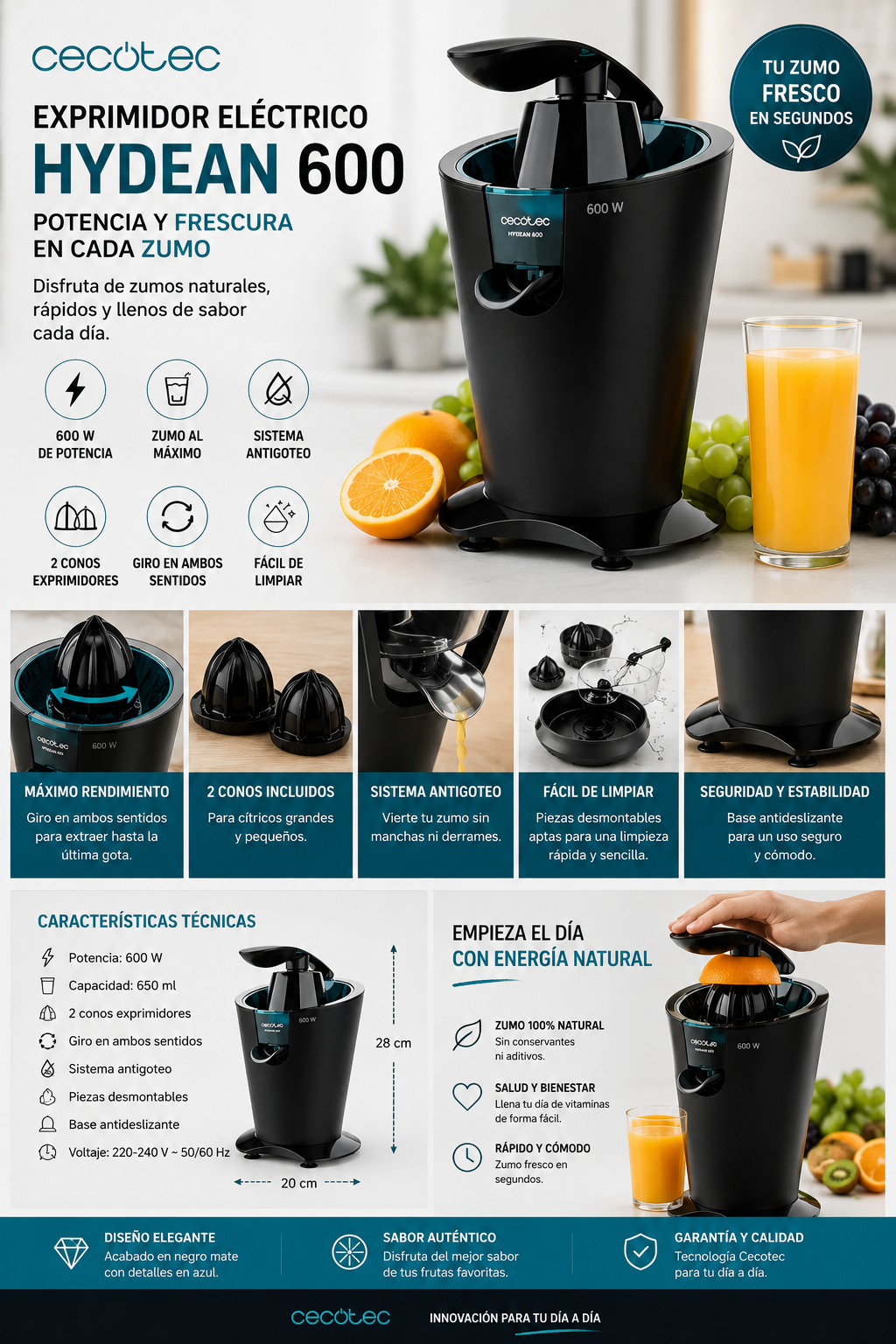 🍊 Exprimidor Eléctrico Cecotec Hydean 600 | Zumo Natural en Segundos